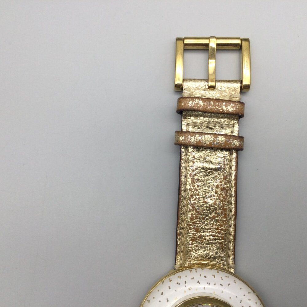 Vintage Coach Watch Women 45mm Gold Tone Glitter Bezel Leather Band New Battery - Picture 8 of 15